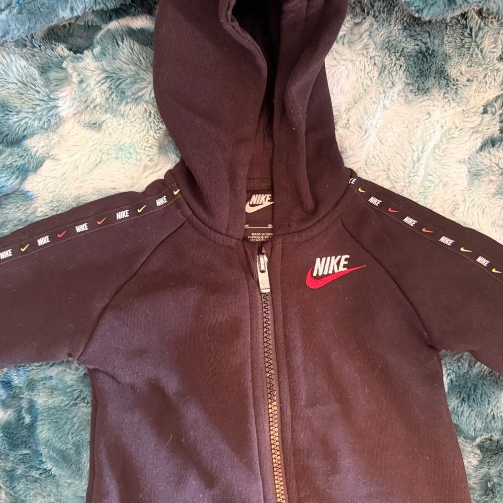 Nike Black Zip-Up Hoodie with Red and White Accents